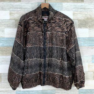 Vintage 80s Silk Track Jacket Cheetah Animal Print